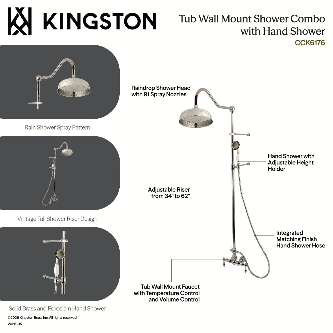 Vintage Tub Wall Mount Rain Drop Shower System with Hand Shower in Oil Rubbed Bronze