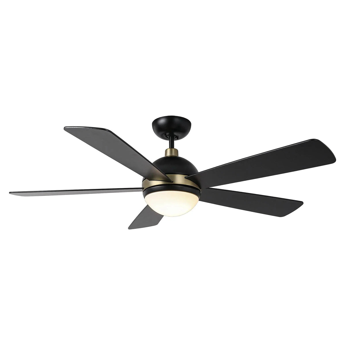 Ceiling fan with LED light, black housing with dark gray five blades