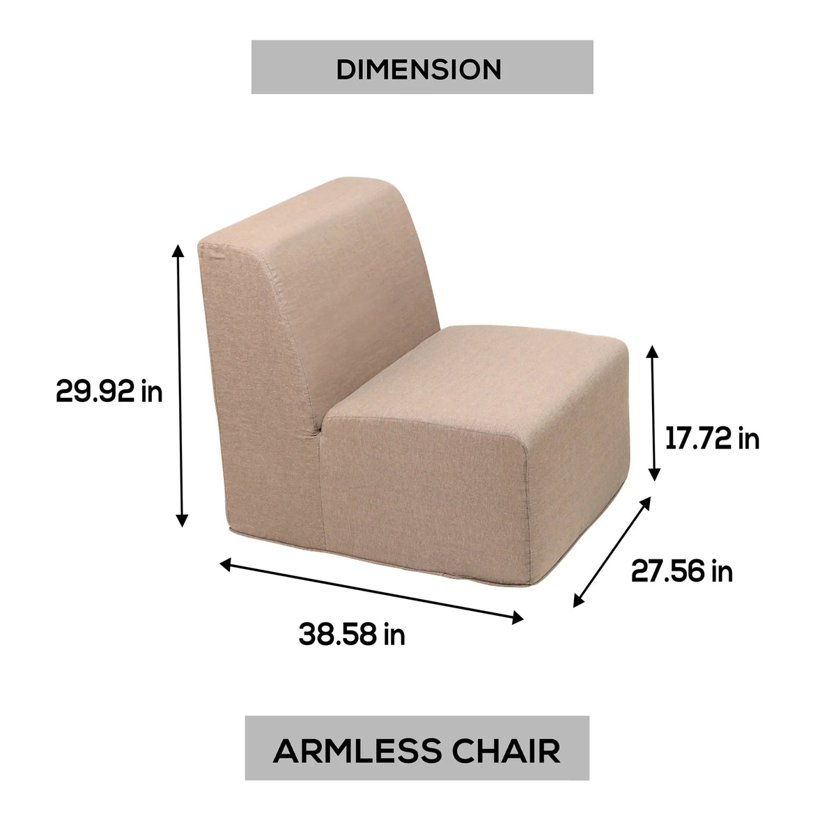 Tan armless sectional sofa chair with rounded back and thick seat cushion