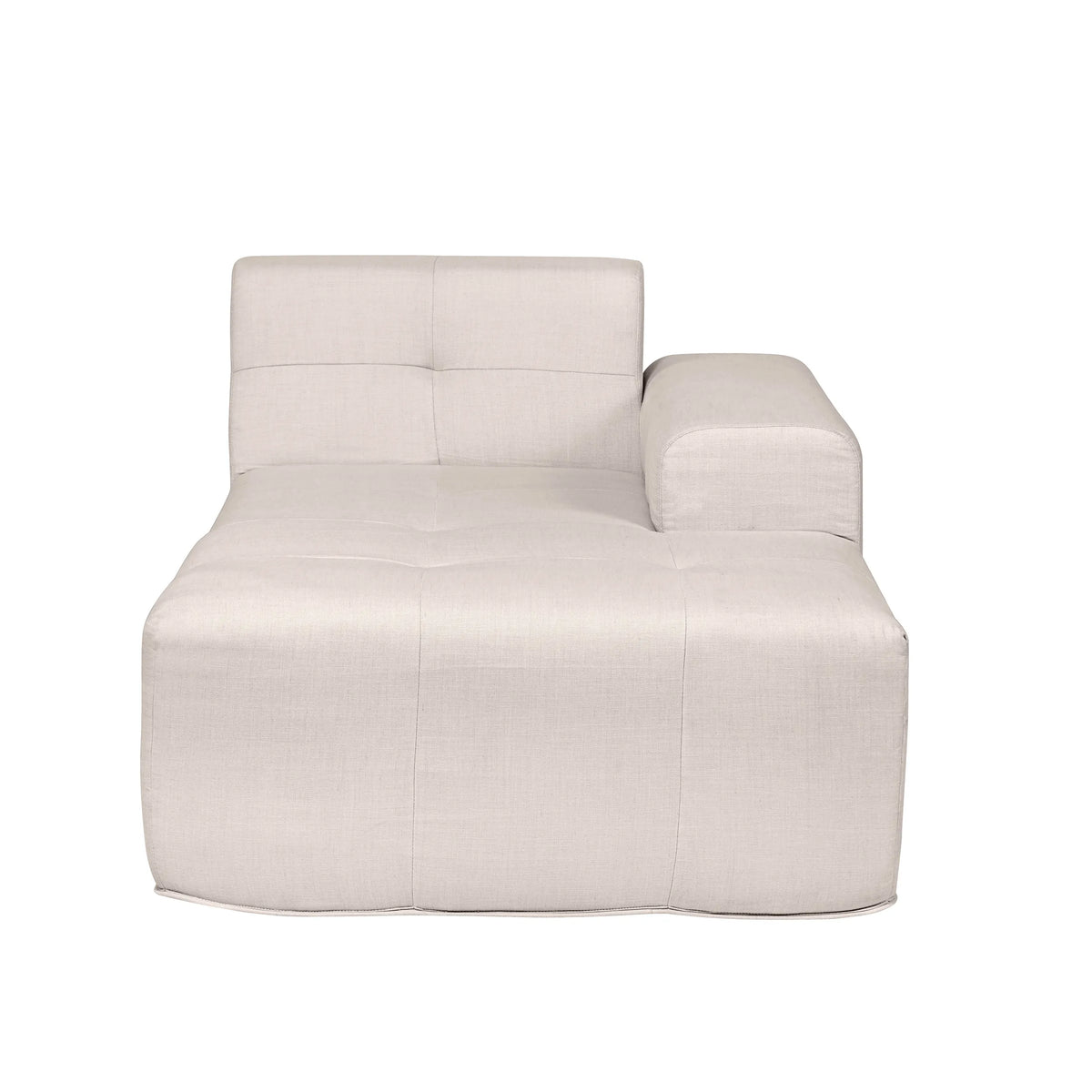 Beige compact sofa lounger with padded backrest and rounded side arm.