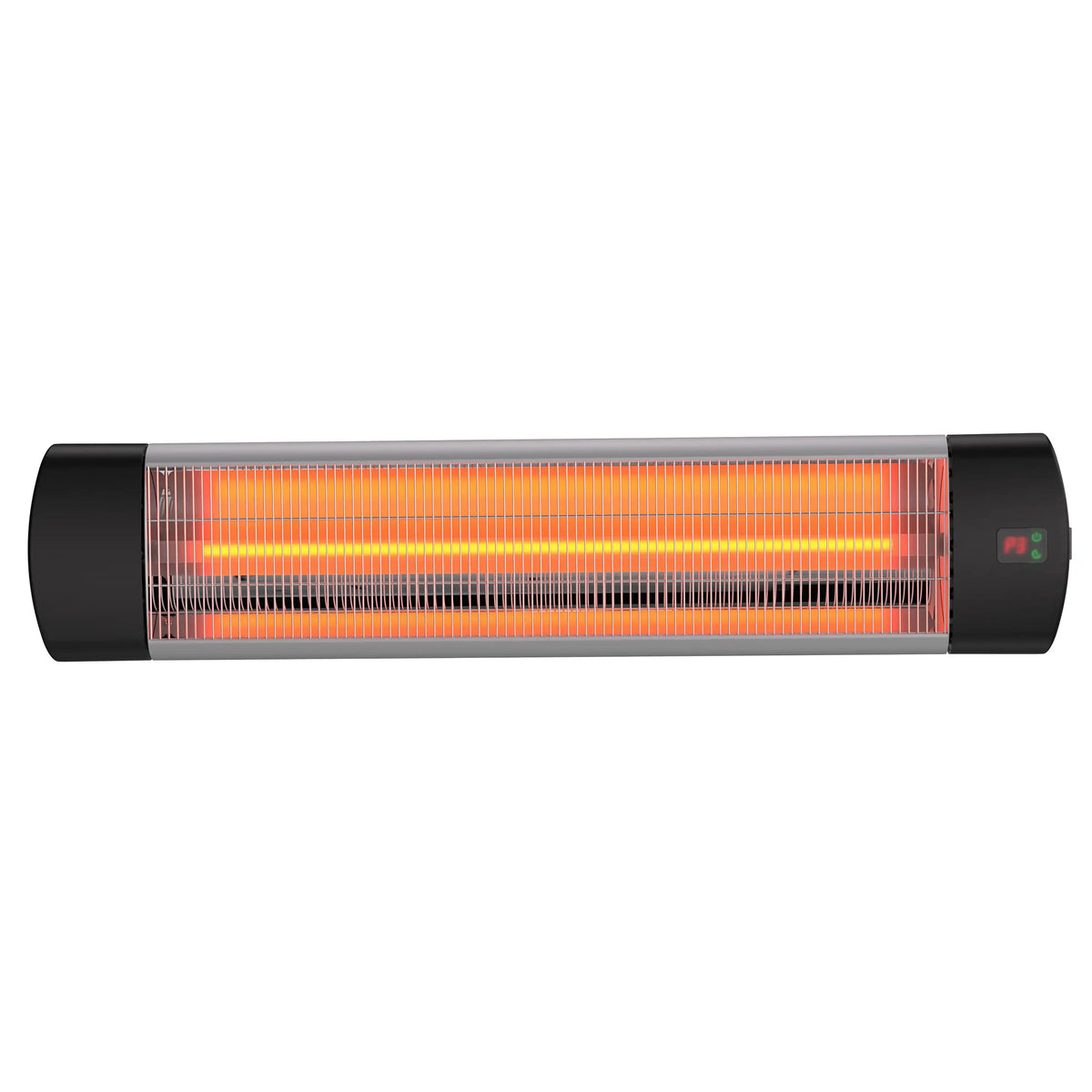 Black infrared carbon-fiber heater tube with glowing orange bars and side control panel
