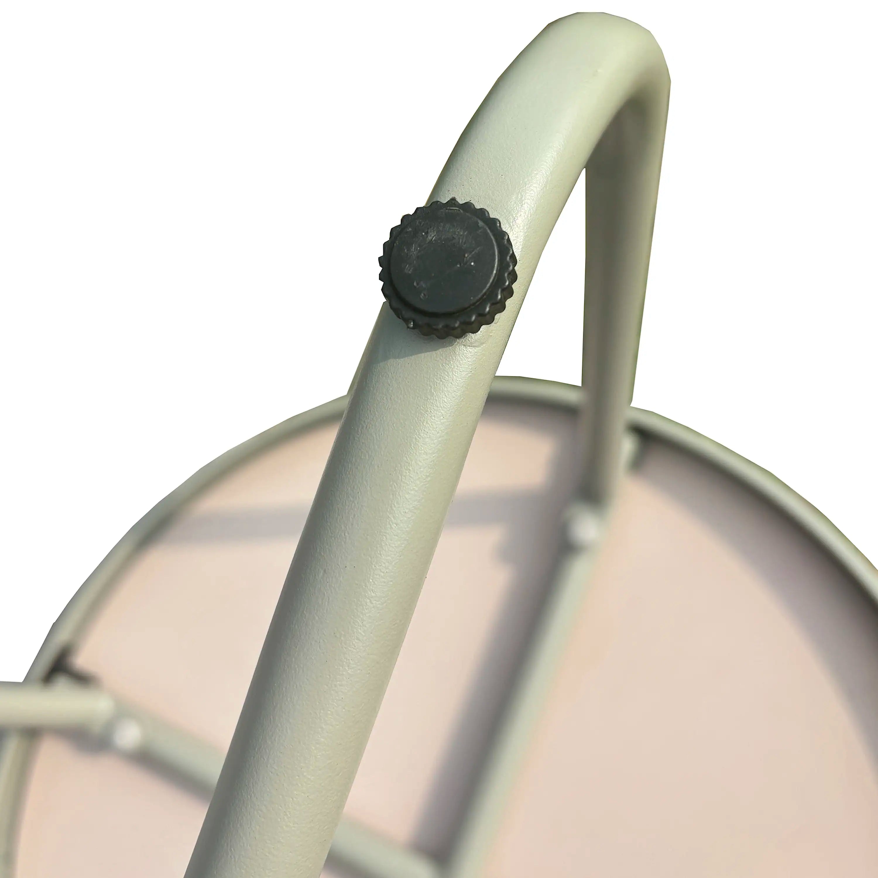 Round coffee table leg cap and light gray tubular support frame