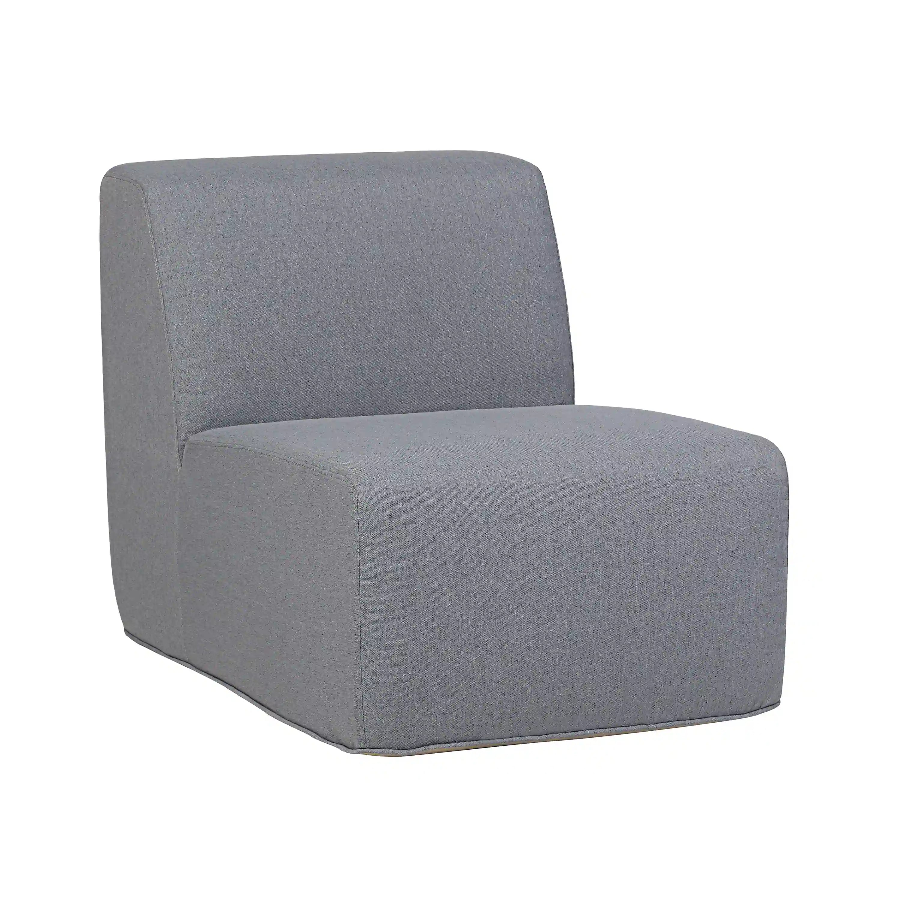 Gray armless outdoor chair with curved backrest and padded seat cushion