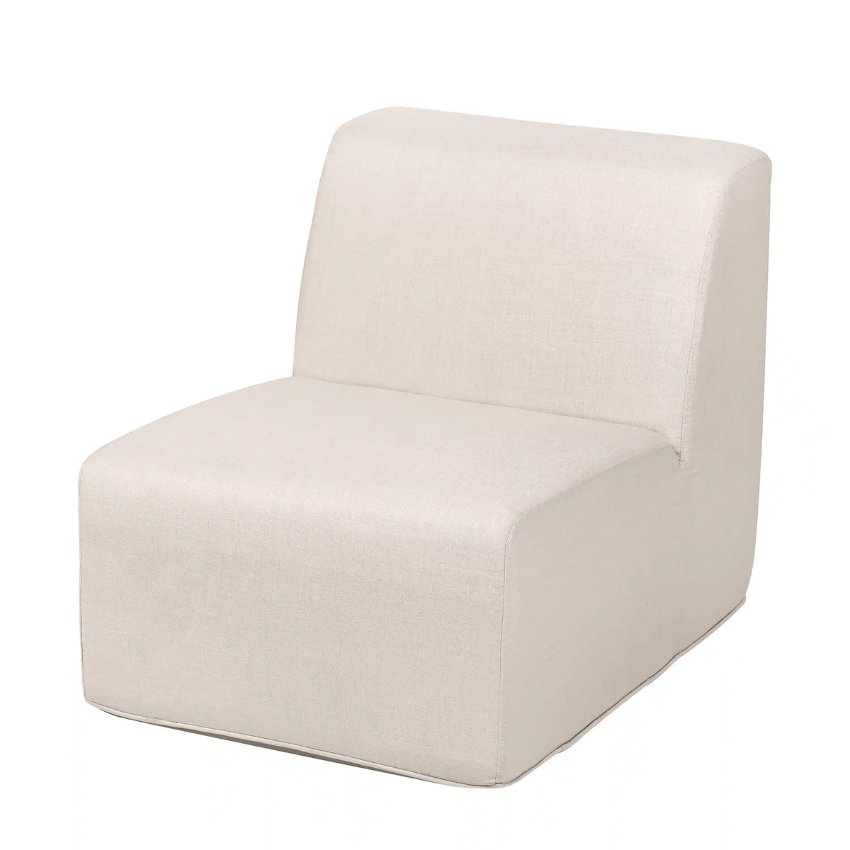 Beige outdoor lounge armchair with boxy seat and backrest