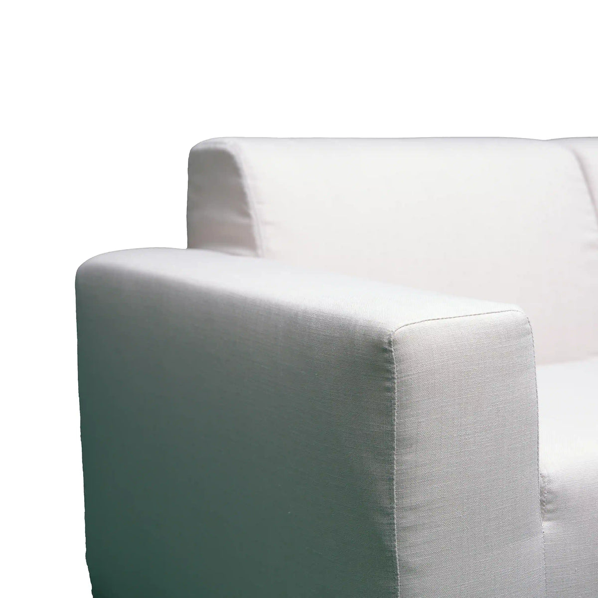 Beige foam sectional armrest with textured fabric and rounded corner