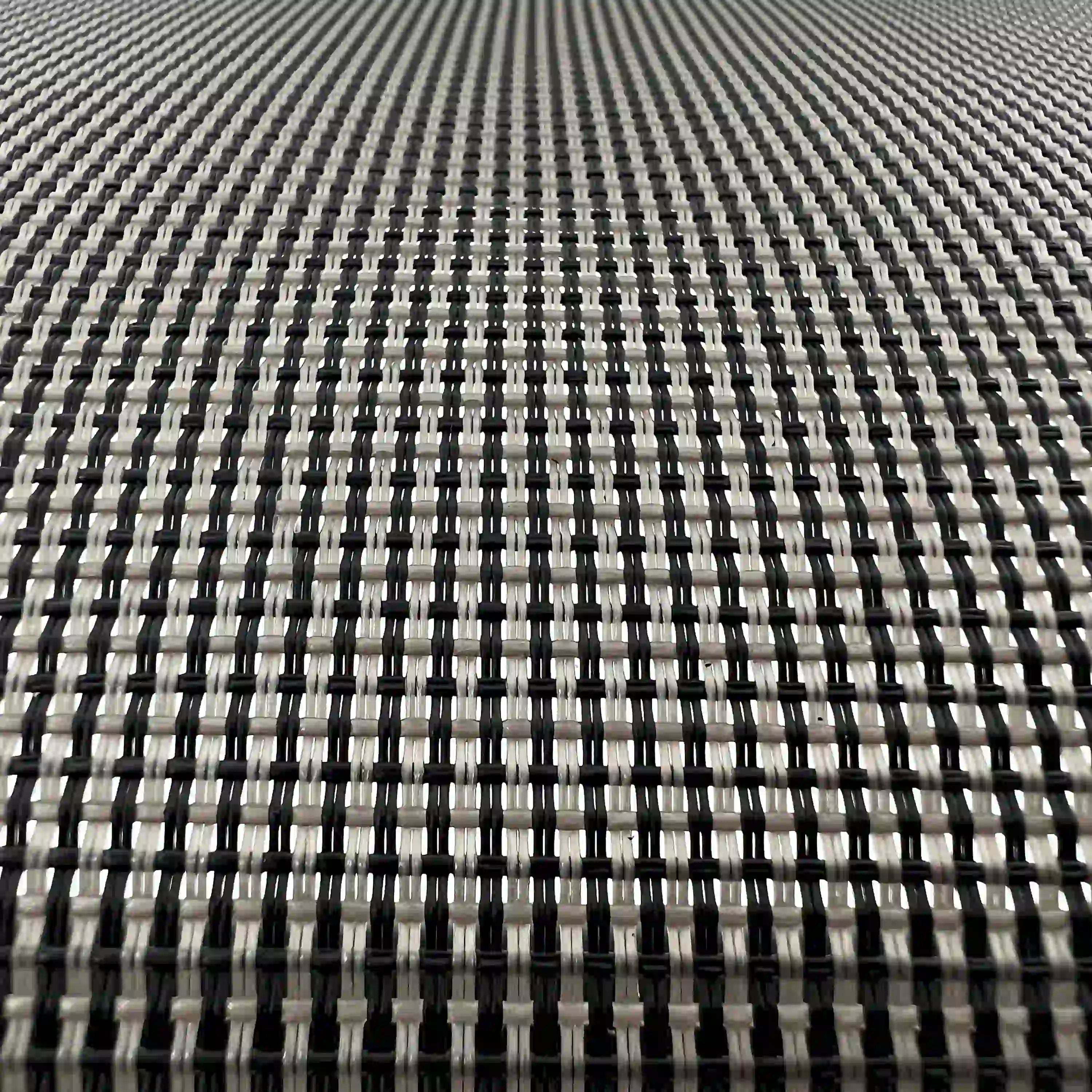 Woven outdoor chair mesh fabric in grey and black grid pattern