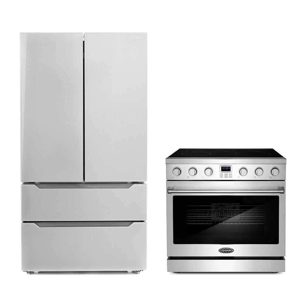 Stainless steel refrigerator and electric range two-piece appliance set