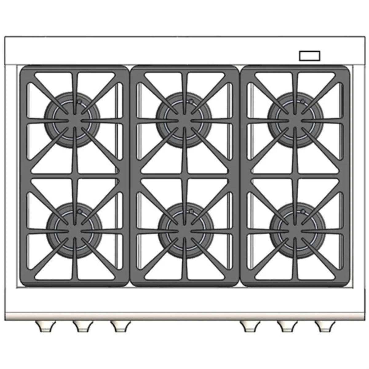 Stainless dual fuel range cooktop with six burner grates