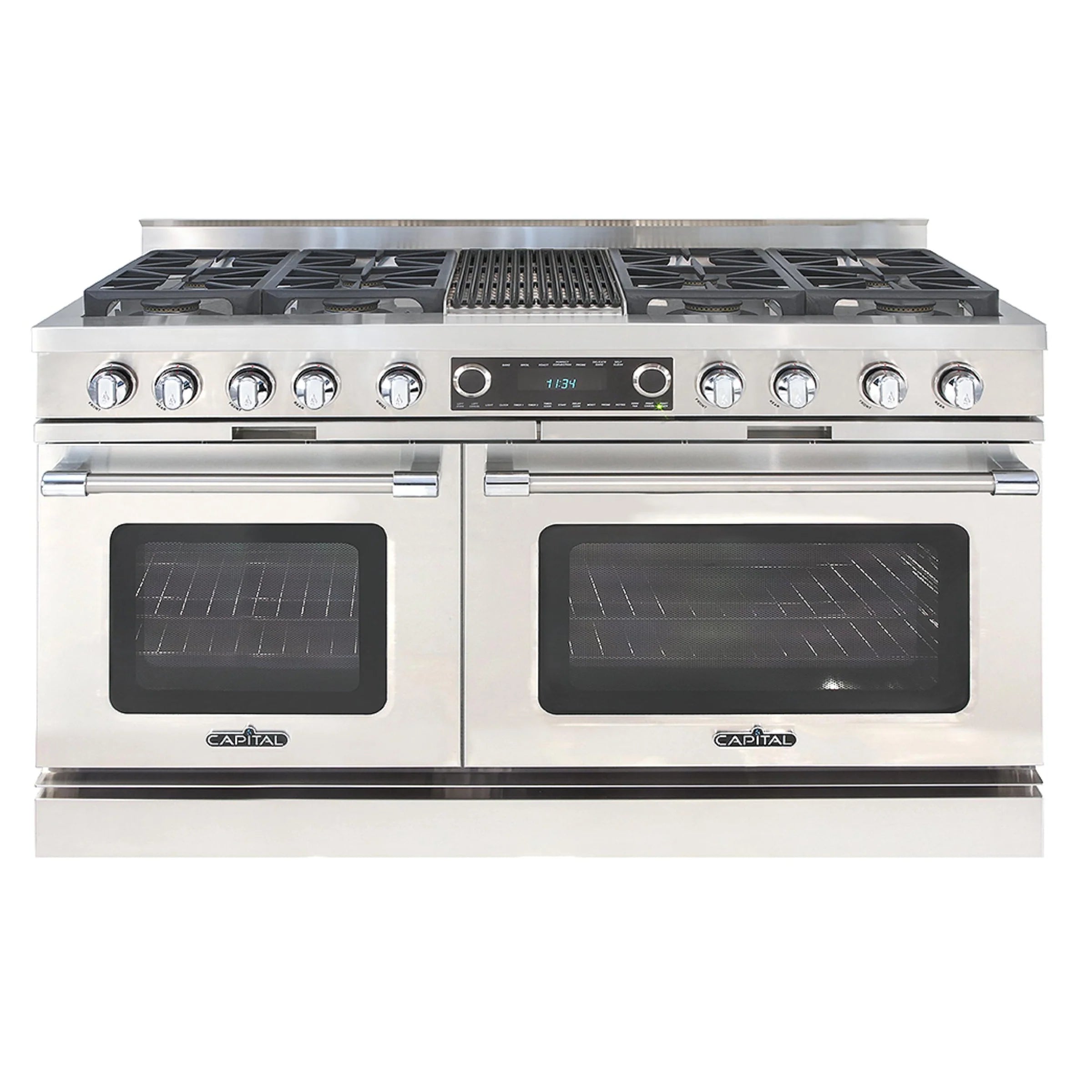 Stainless steel dual fuel range with 8 sealed burners and control panel