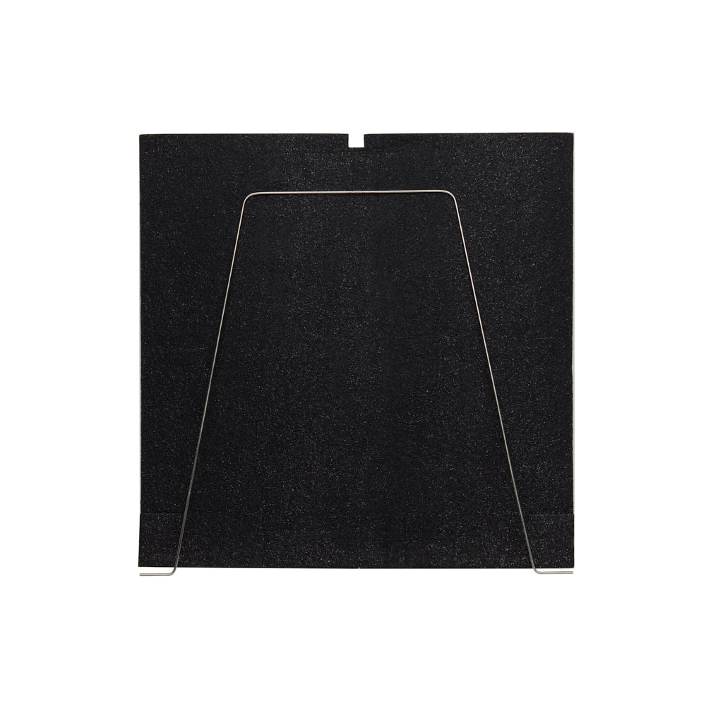 Charcoal filter panel with rectangular frame tabs, dark black surface