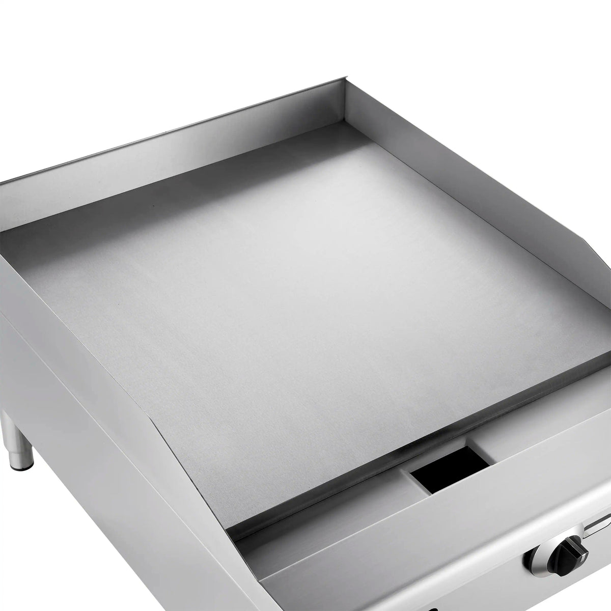 24-inch stainless steel gas griddle with flat griddle surface and right control knob
