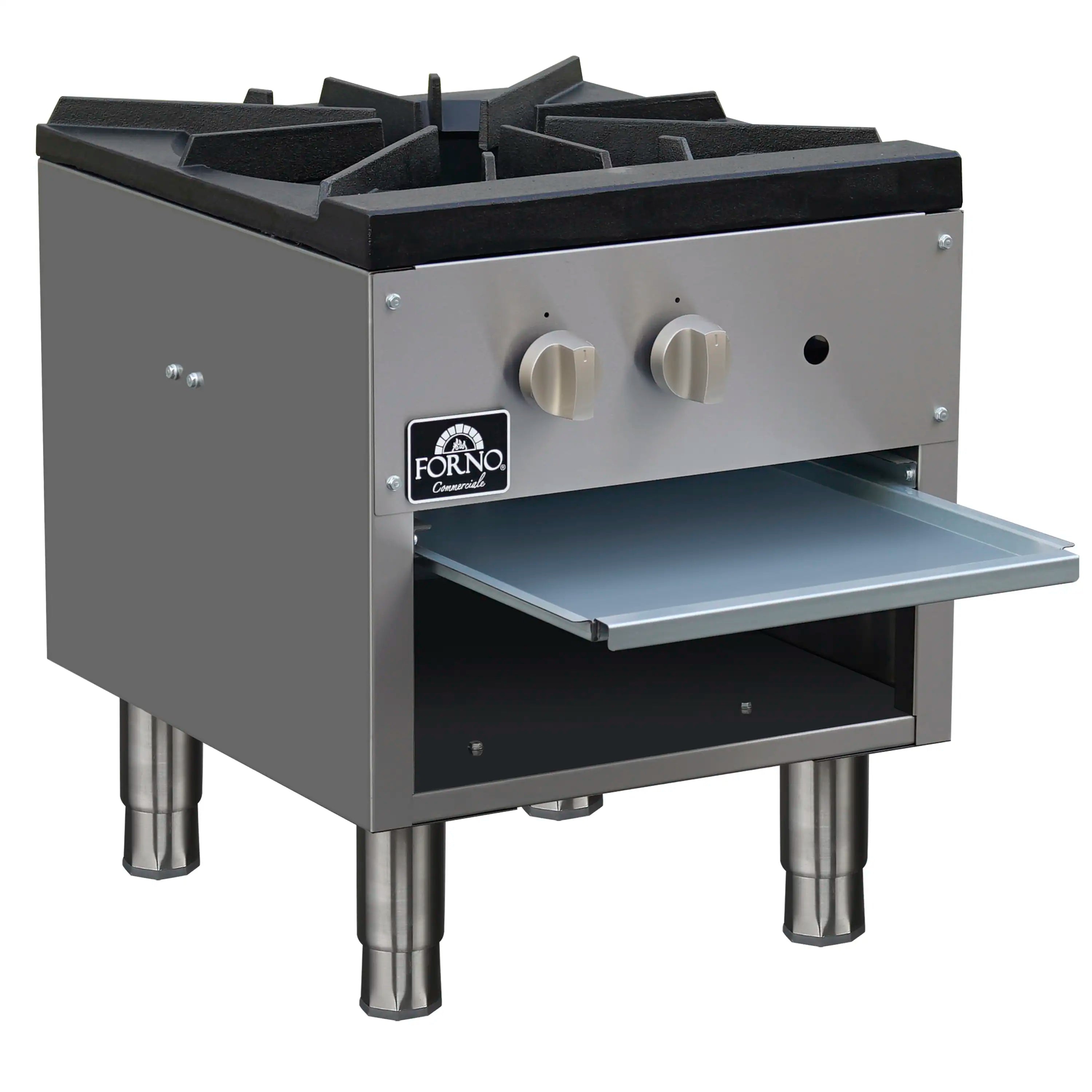 Stainless steel commercial gas stock pot range with cast iron grate and control knobs