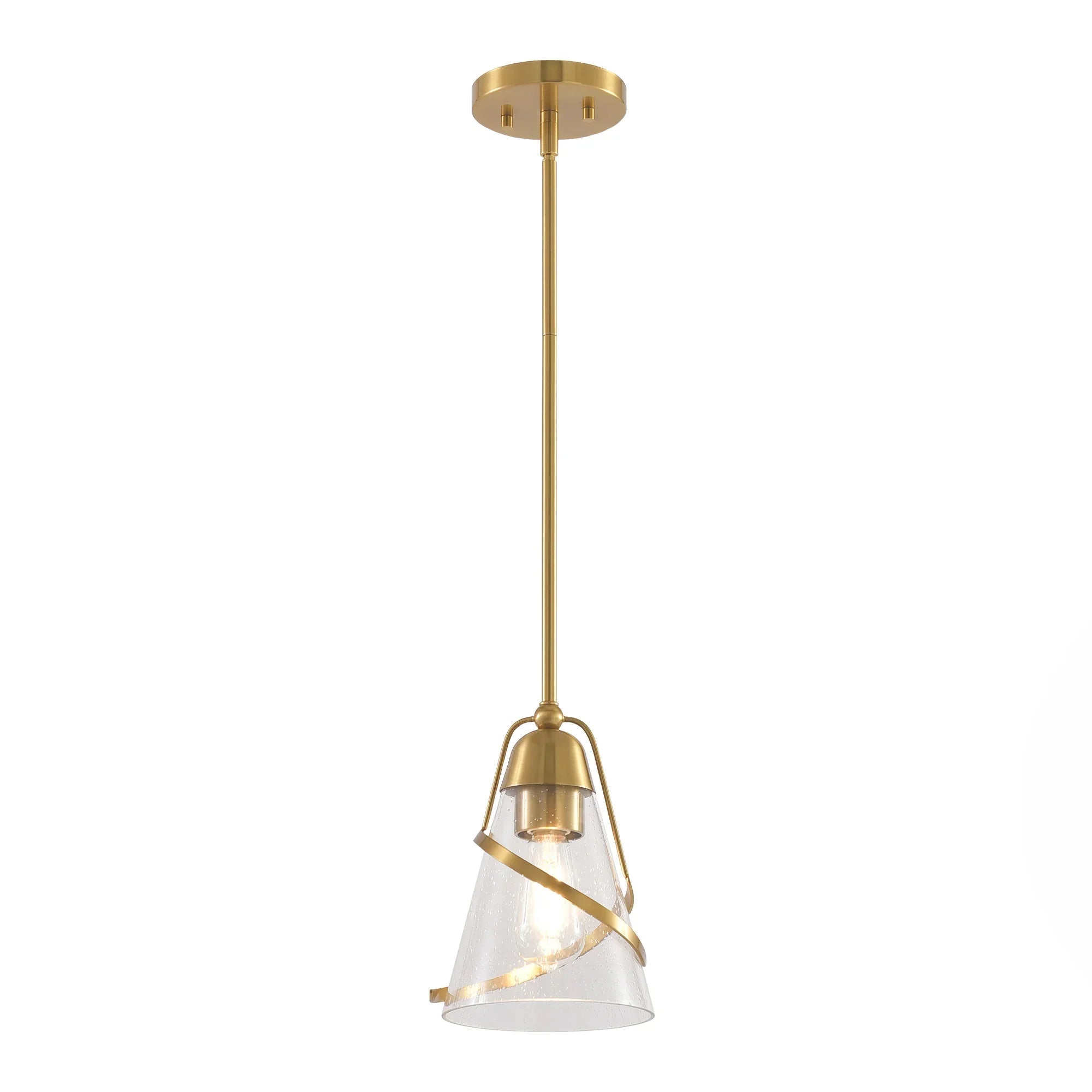 Golden 1-light island pendant with clear seeded glass shade and metal canopy