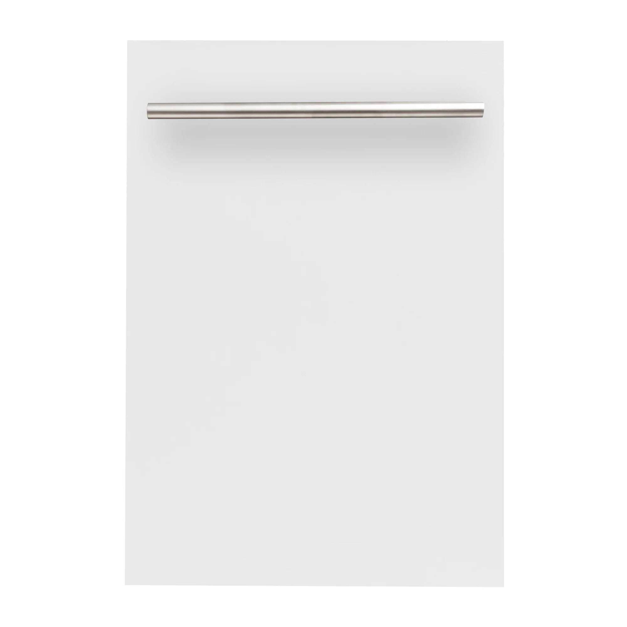 White matte dishwasher front panel with stainless handle bar
