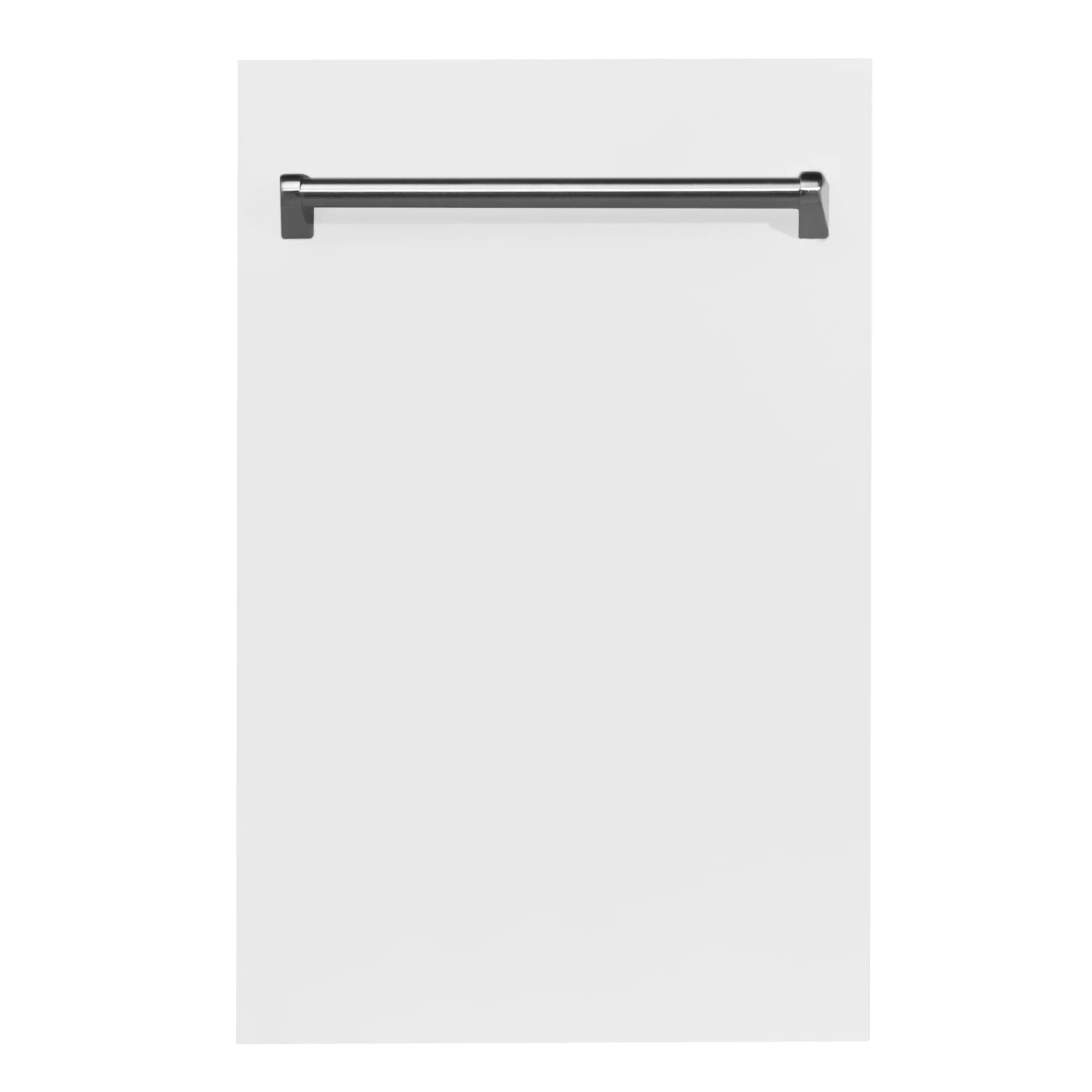 White matte dishwasher door panel with stainless bar handle
