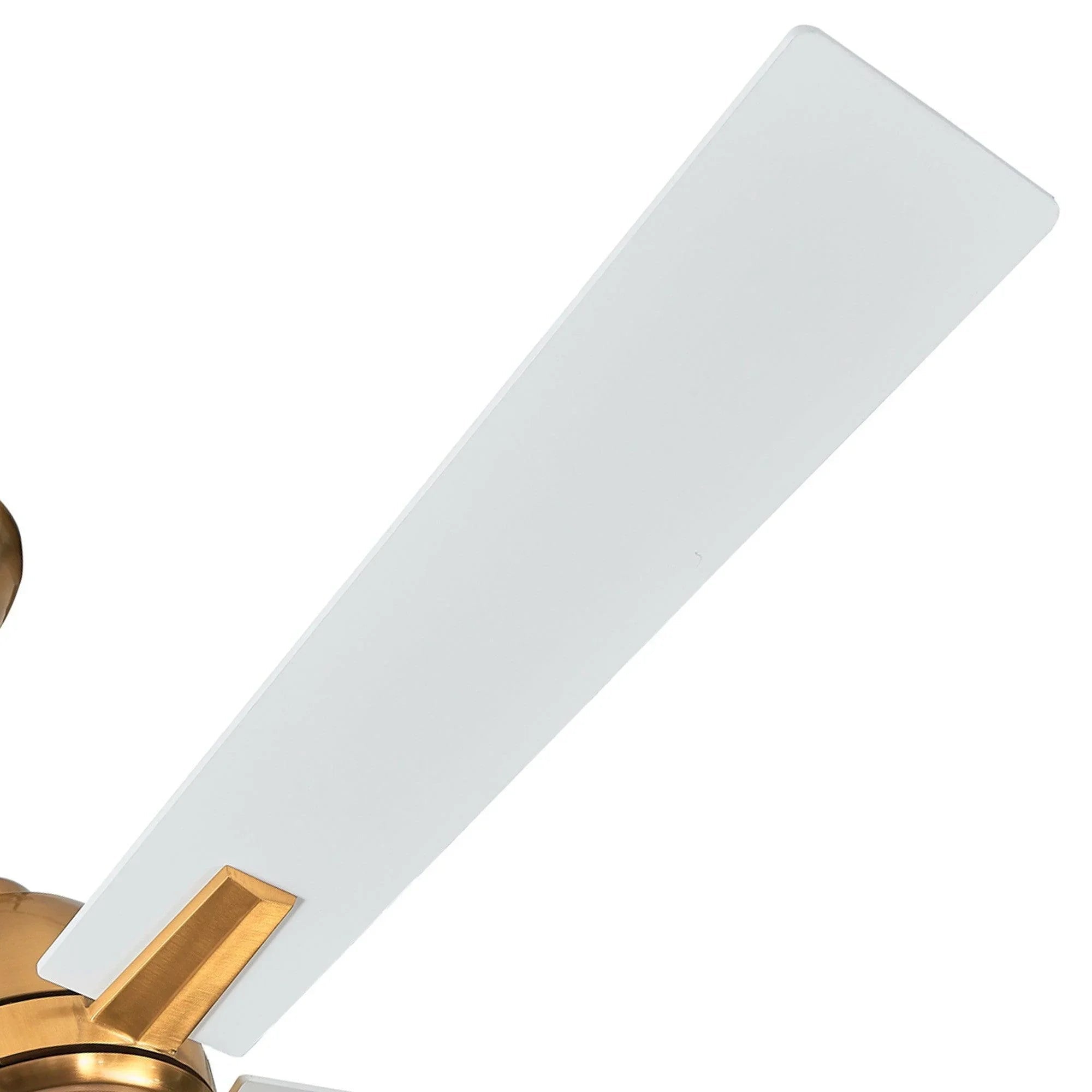 White ceiling fan blade section with golden accent bracket