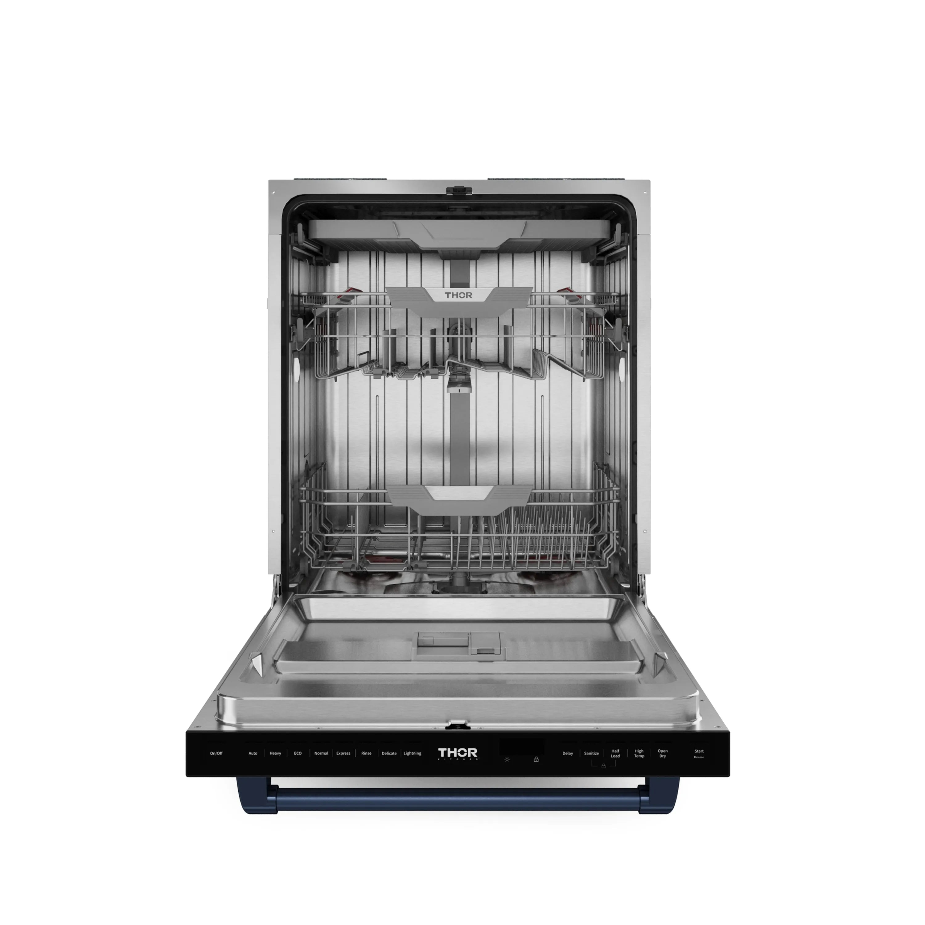 24-inch built-in dishwasher open view with loaded racks and stainless interior tub