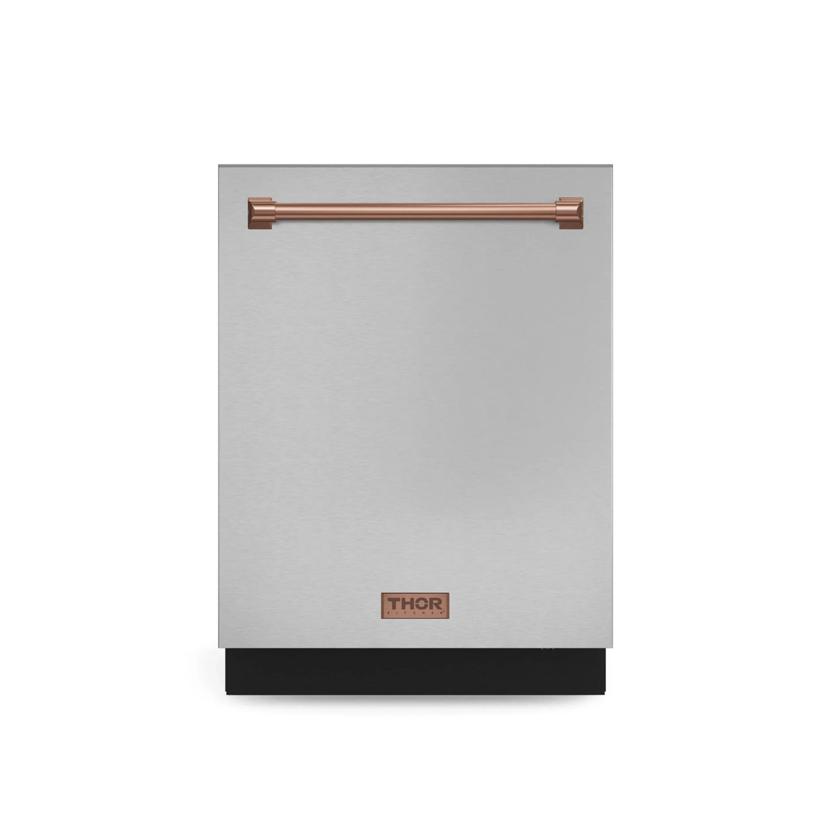 Stainless steel dishwasher with rose-gold front bar handle and THOR logo