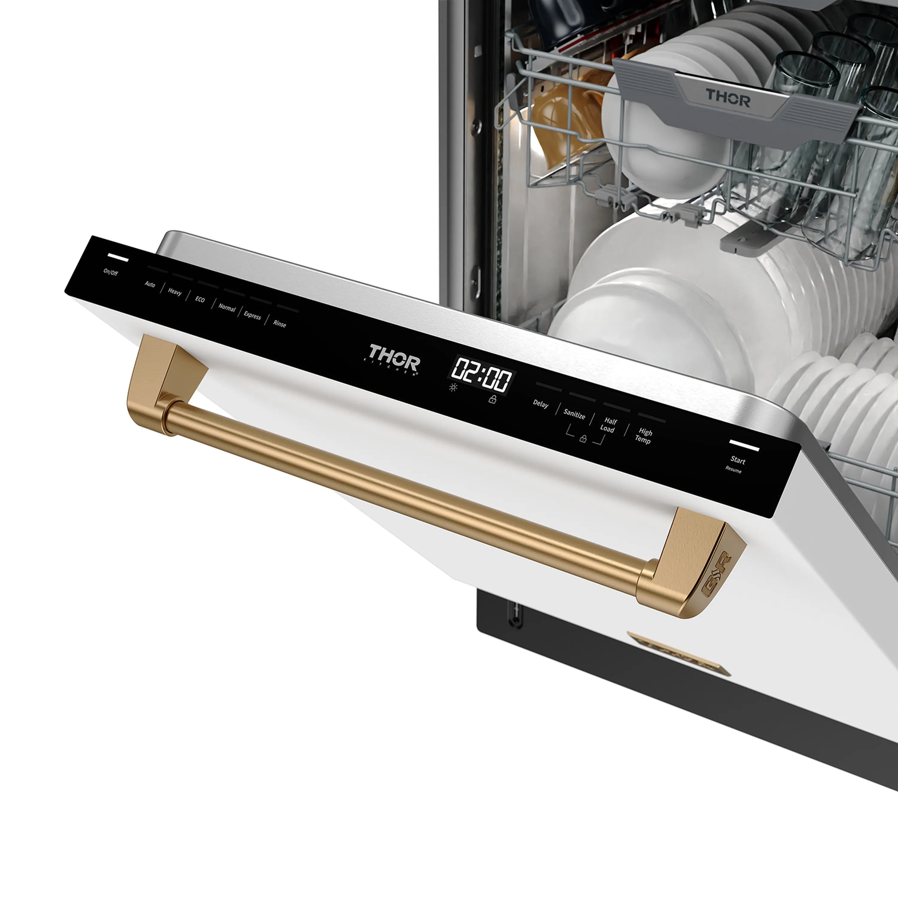 Gordon Ramsay by Thor Kitchen 24-Inch Dishwasher in White with Bronze Trim (DW24X8BAW-BRZ)