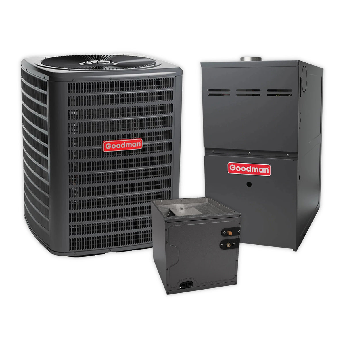Goodman 3 Ton 13.4 SEER2 R-32 Central Air Conditioner, 80% AFUE 80K BTU Gas Furnace and Evaporator Coil