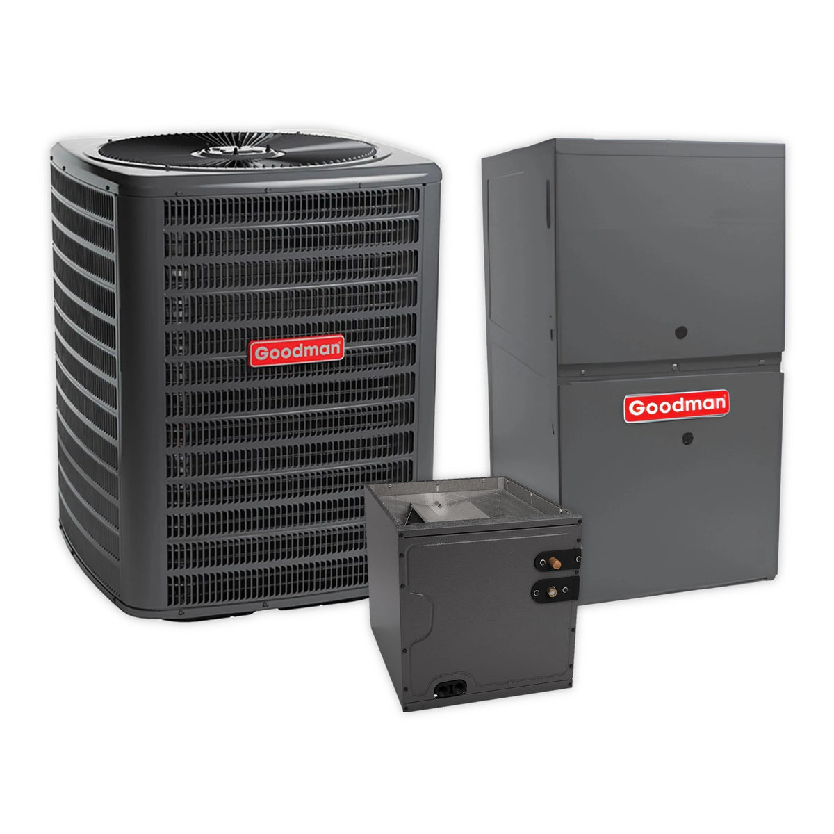 Goodman 2 Ton 13.5 SEER2 R-32 Central Air Conditioner, 80% AFUE 60K BTU Gas Furnace and Evaporator Coil