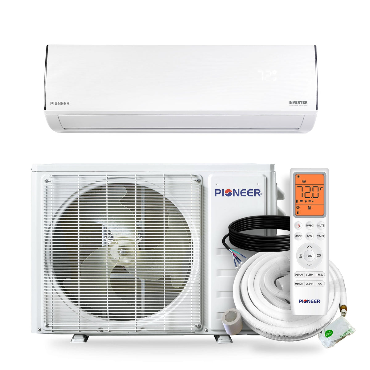 Pioneer® Diamante Essenza™ 12,000 BTU 17 SEER2 115V High-Wall Ductless Mini-Split Air Conditioner Inverter Heat Pump with 16 Ft. Kit (WYT012ALUI17RL)