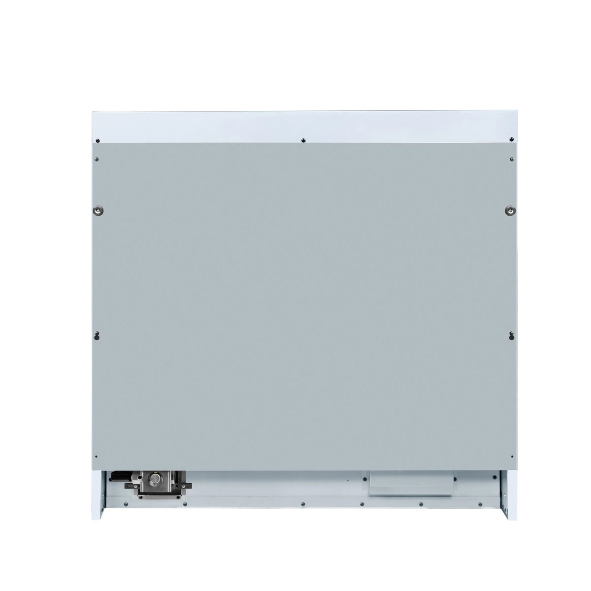 White dual fuel range with rear service panel and lower control area