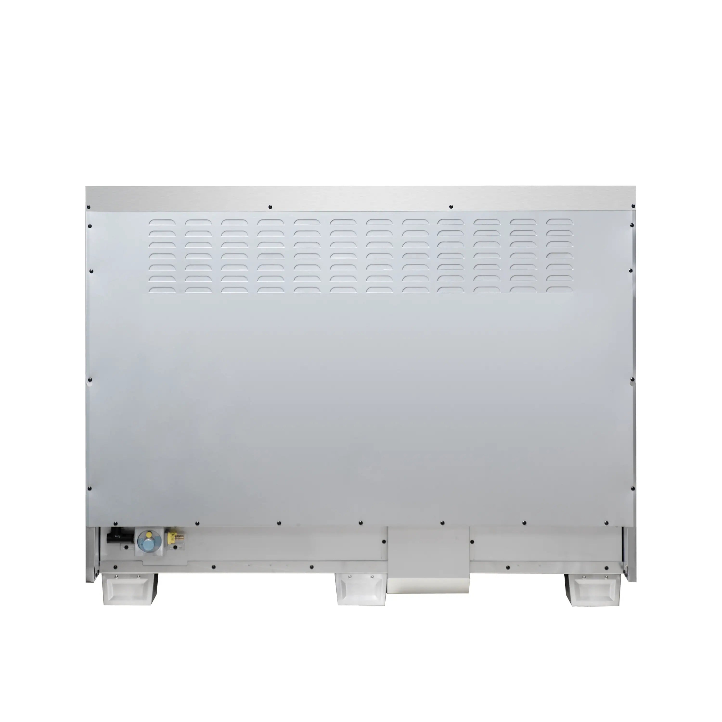 Metal rear panel of a freestanding dual fuel range