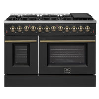 Forno Galiano 48-Inch Dual Fuel Range with 8 Burners and 6.58 Cu. Ft. Electric Convection Oven in Black with Antique Brass Trim (FFSGS6156-48BLK)