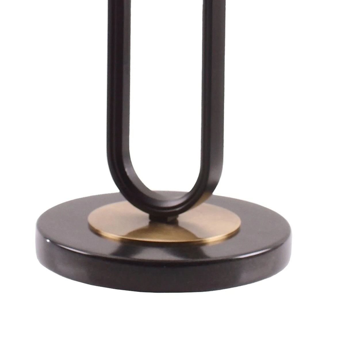 Black round side table with slim metal stand and circular tabletop top
