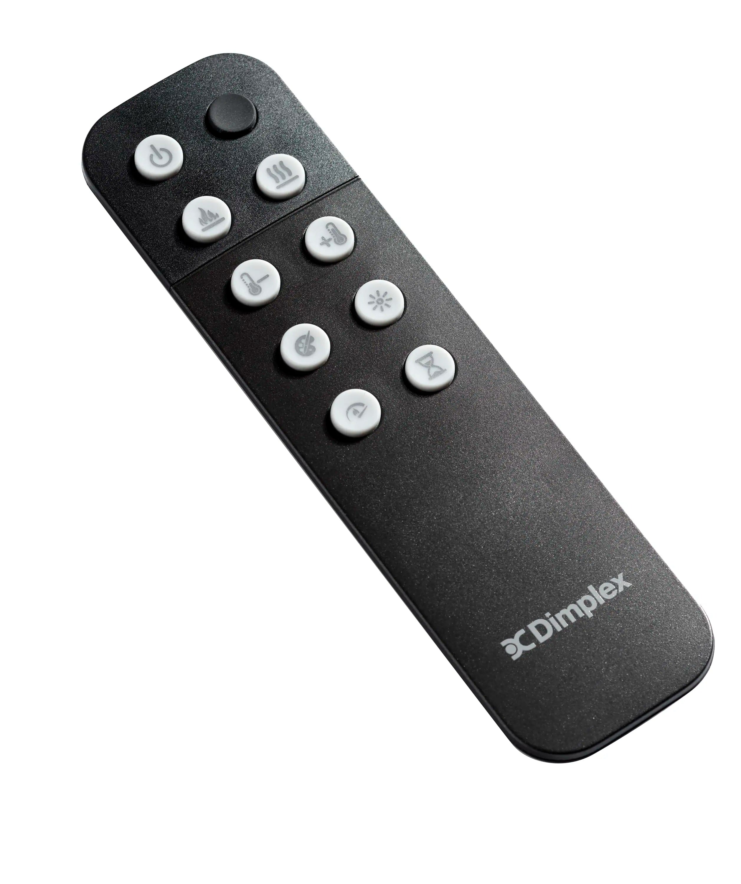 Dimplex electric fireplace remote control, dark gray with circular button icons