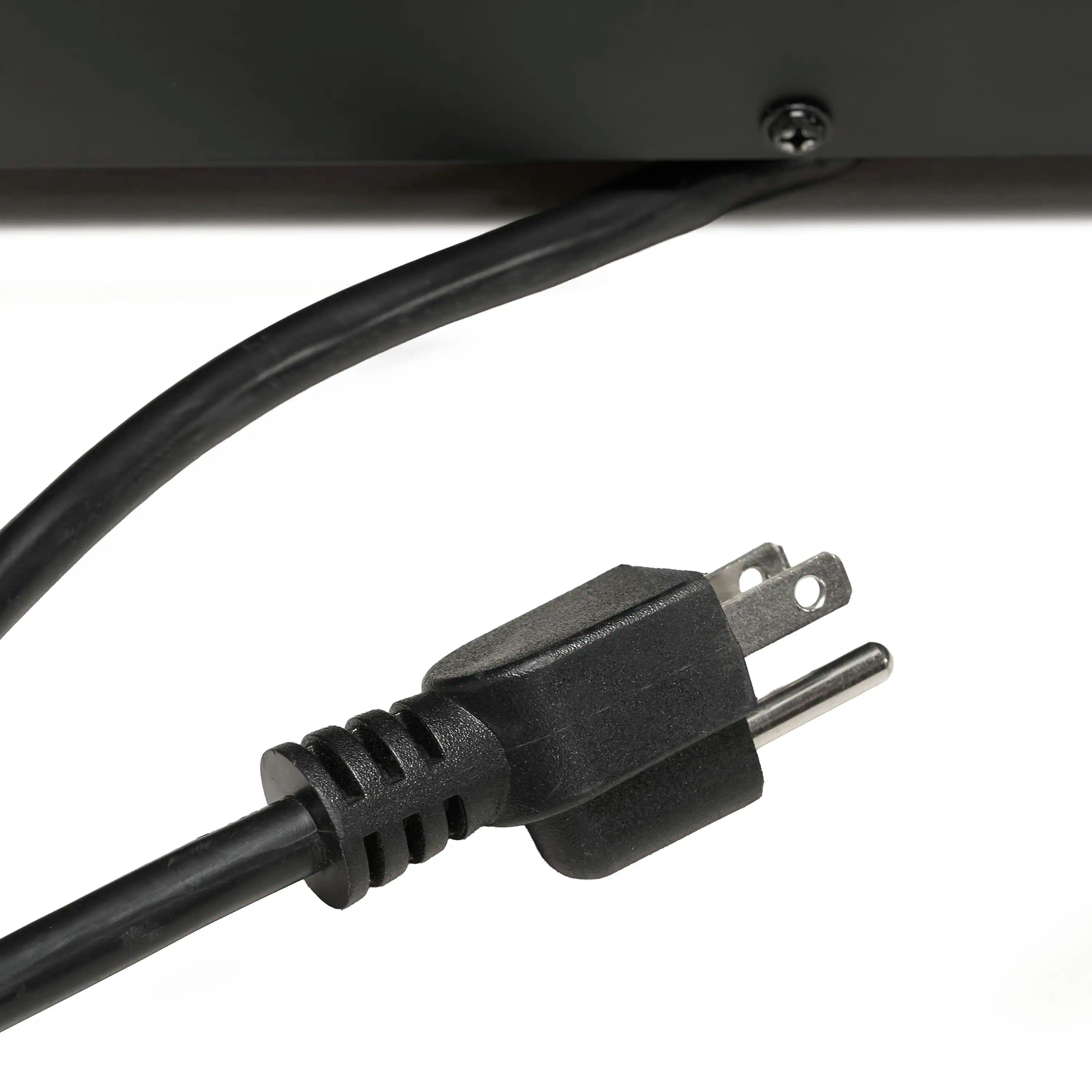 Electric fireplace power cord with two-pin plug and black cable