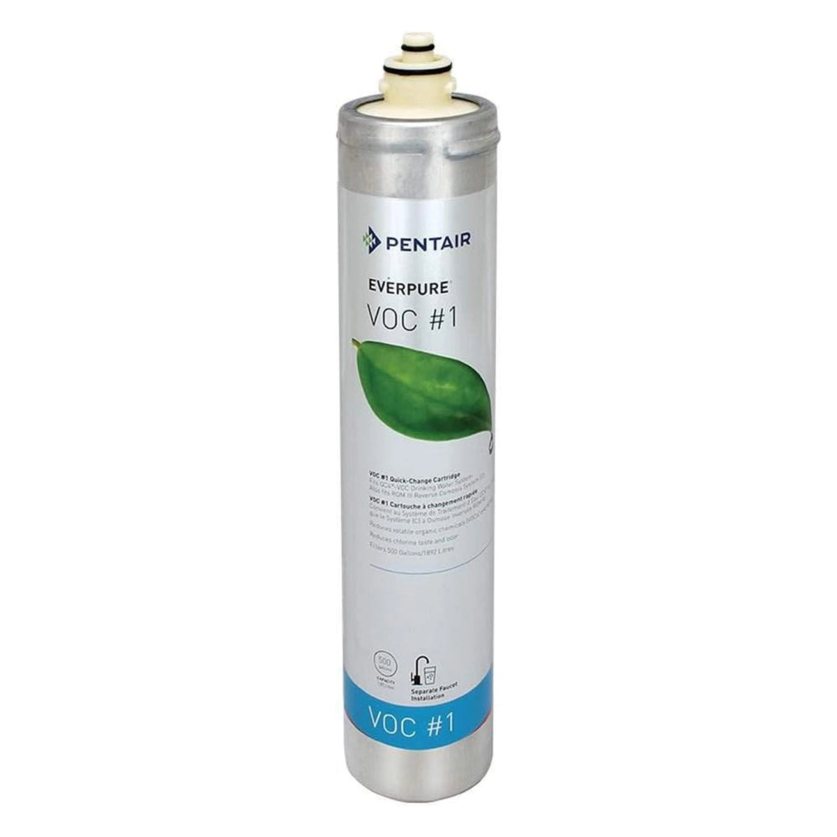 Pentair Everpure VOC #1 replacement water filter cartridge, white canister with green label