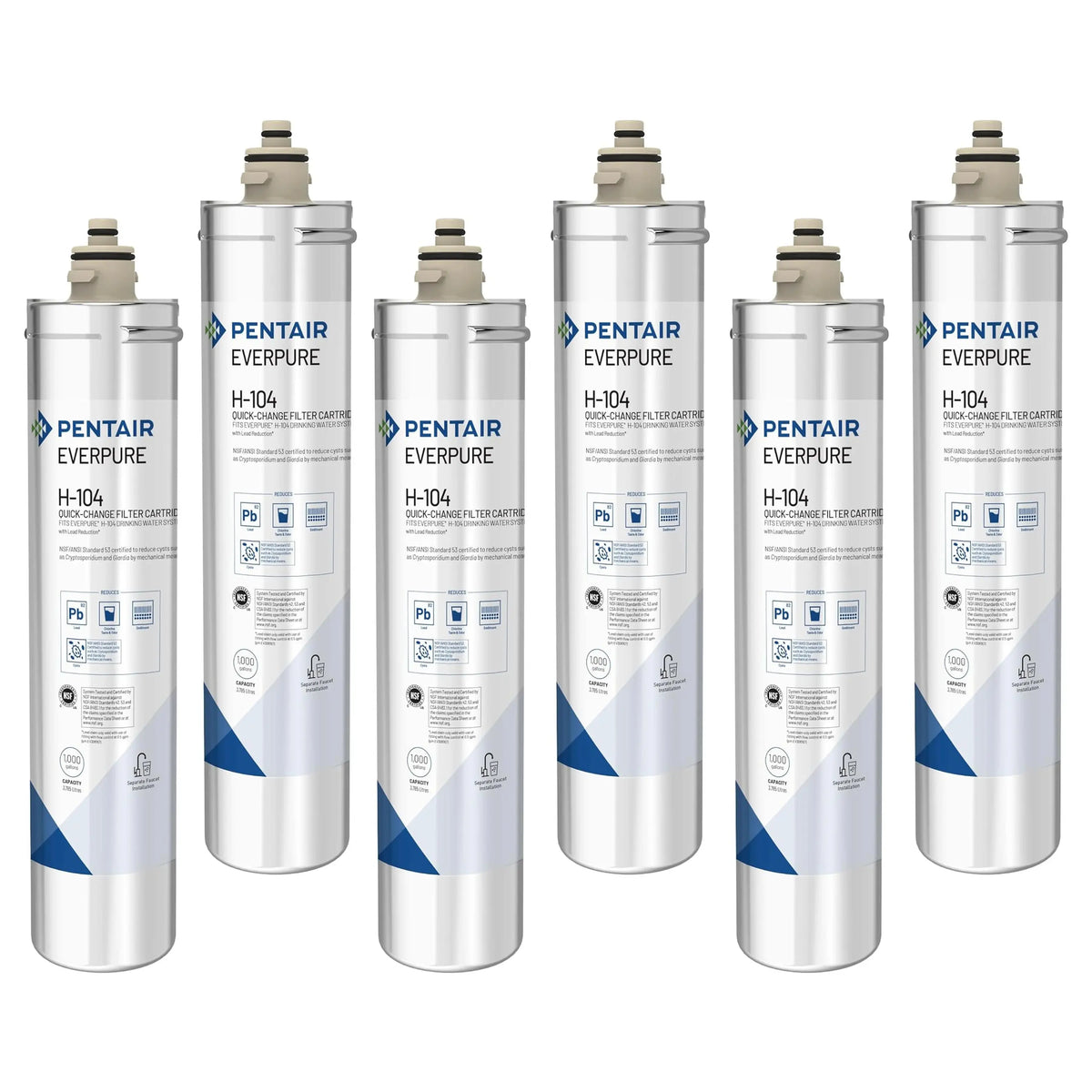 Everpure H-104 replacement cartridge 6-pack, white cylinder with blue label stripe