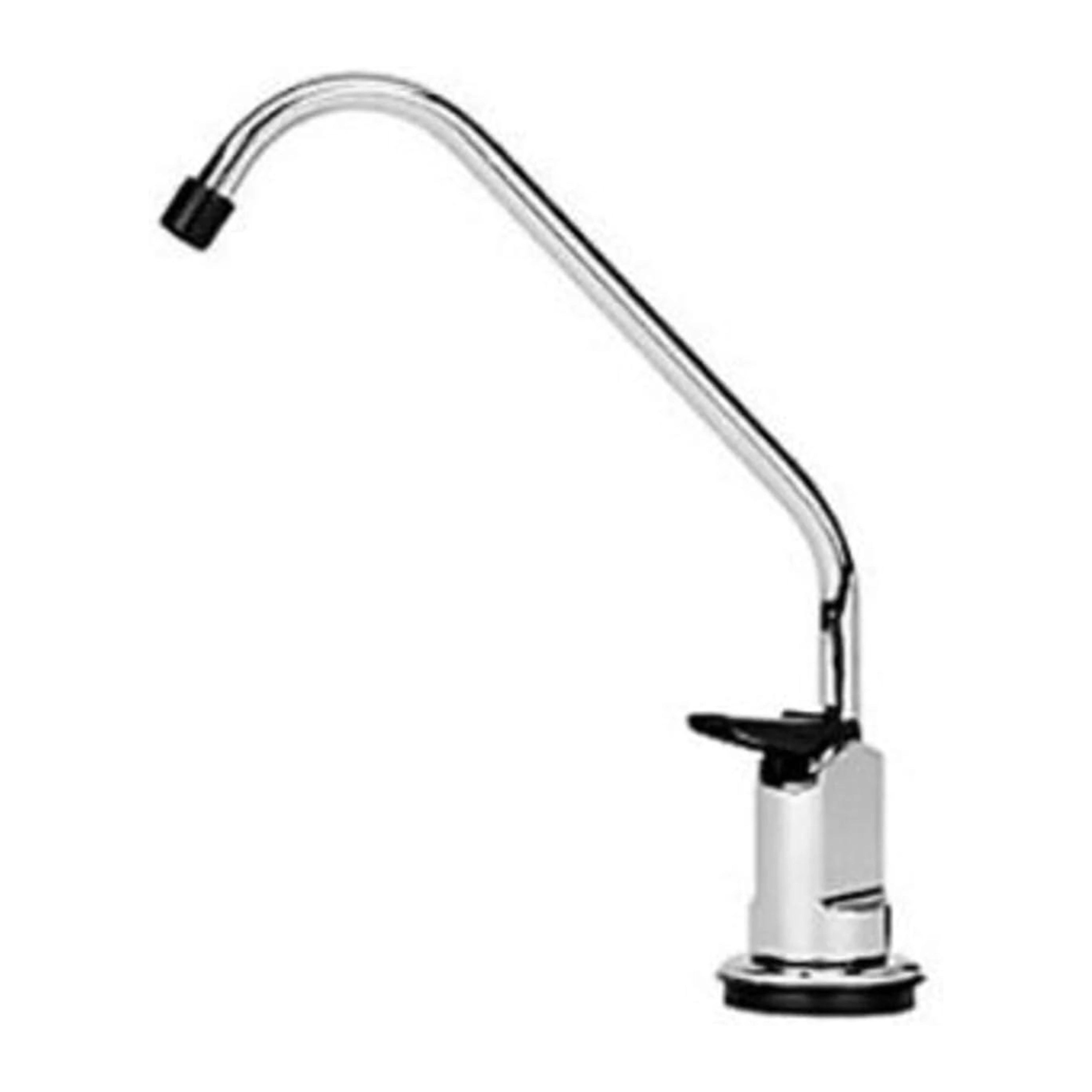 Everpure Touch-Flo chrome filter faucet with curved gooseneck and black handle