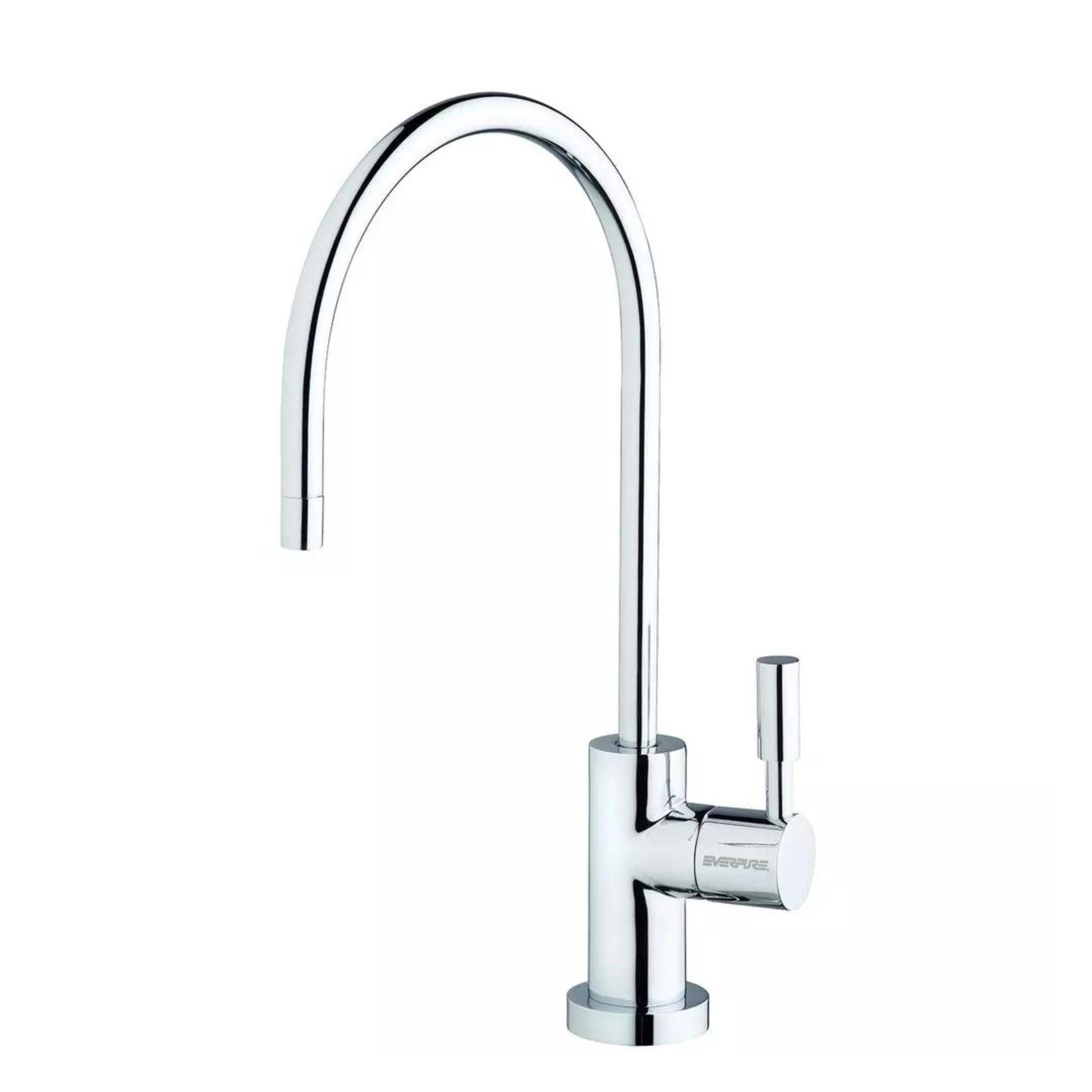 Everpure chrome single-temp designer faucet with arched spout and lever handle