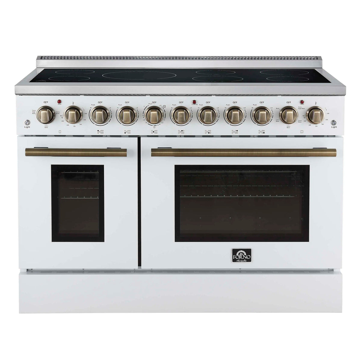 Forno Paolo 48-Inch Freestanding Electric Range with 6.7 Cu.Ft True Convection Oven in White with Antique Brass Trim (FFSEL6011-48WHT)
