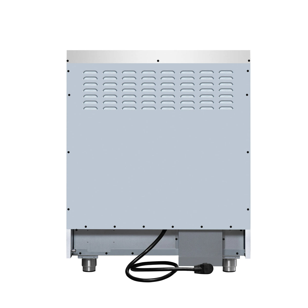 Electric range back panel with vent openings and power cord connection