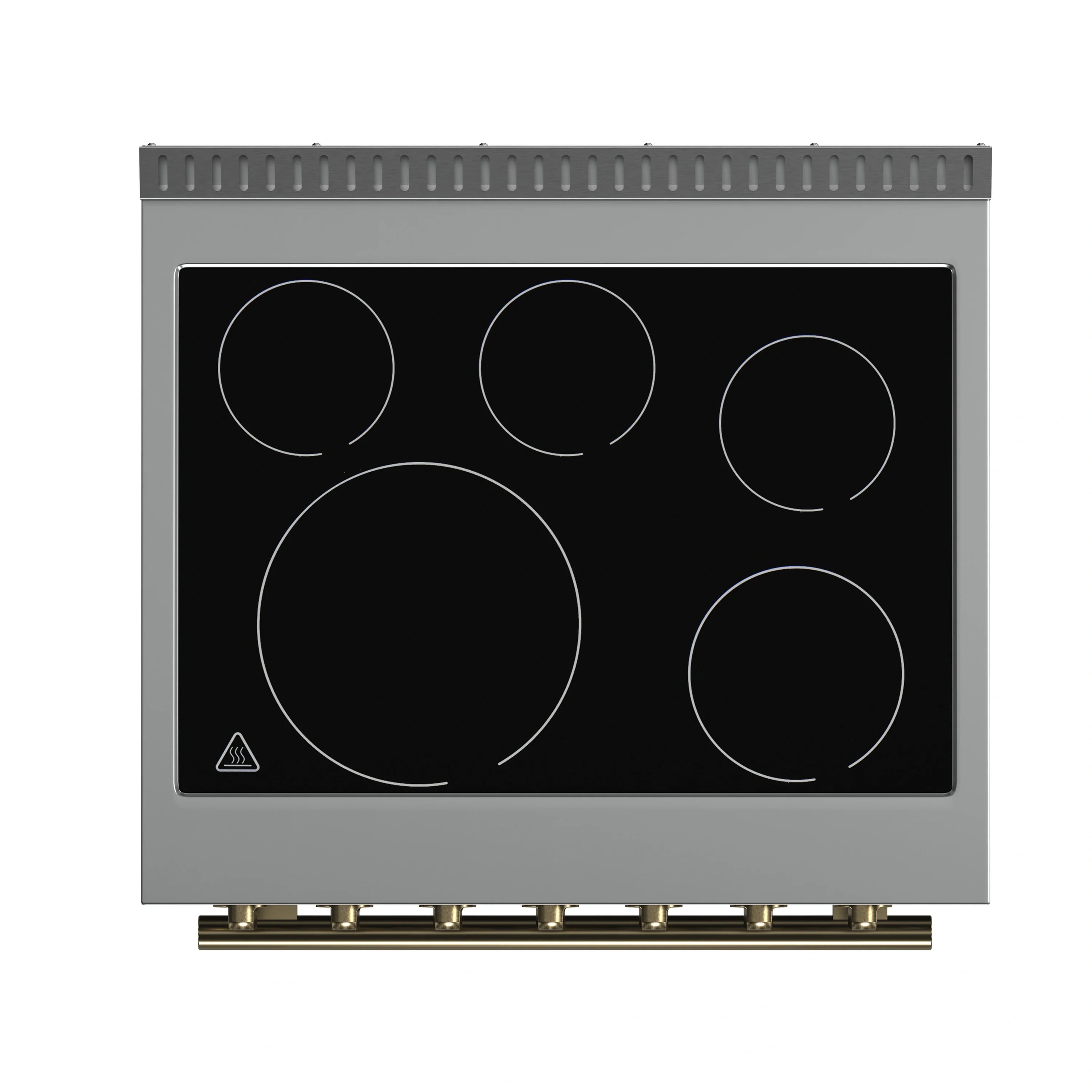 White electric cooktop with black glass and five burner touch controls