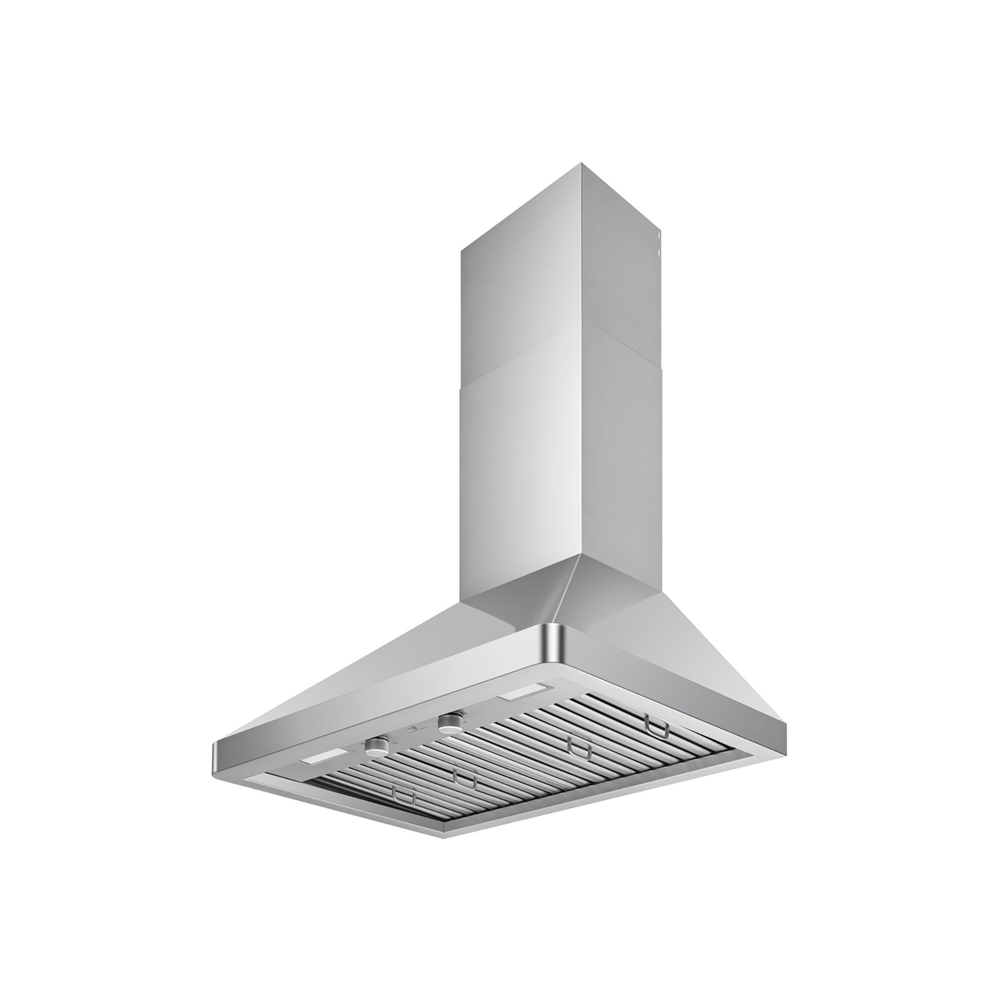 Stainless steel wall mounted range hood with chimney and slatted grease filter