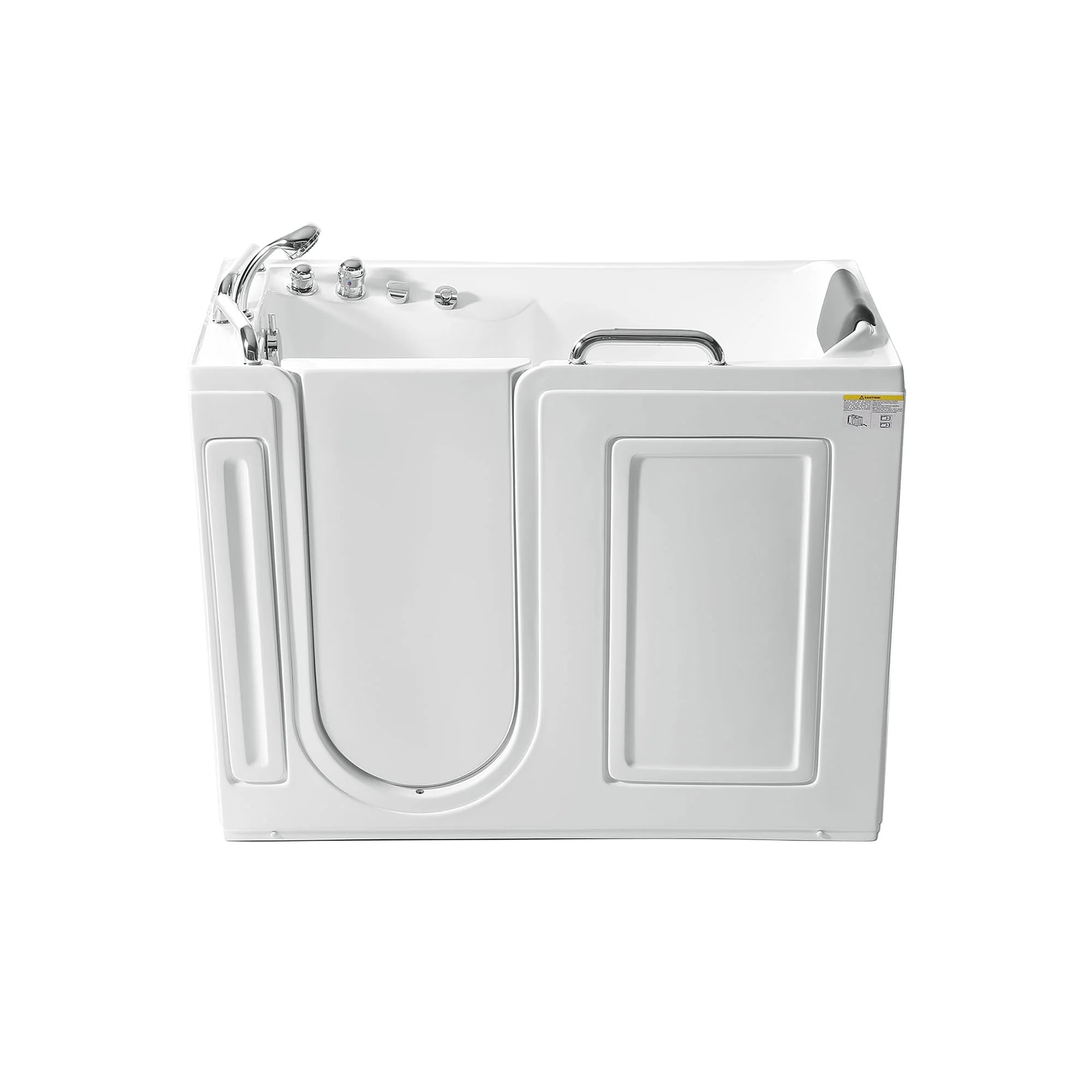 53-inch walk-in whirlpool bathtub, white acrylic tub with front access door and handrail