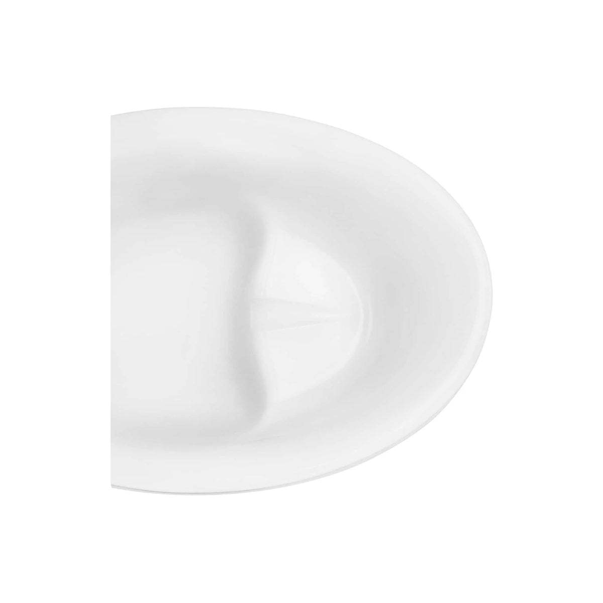 Close-up of white oval interior of a freestanding soaking tub