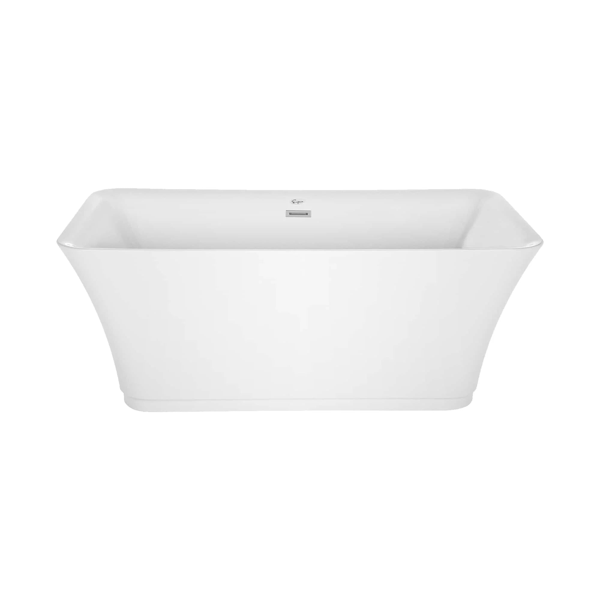 Empava freestanding soaking bathtub, white with sloped rim and small drain detail