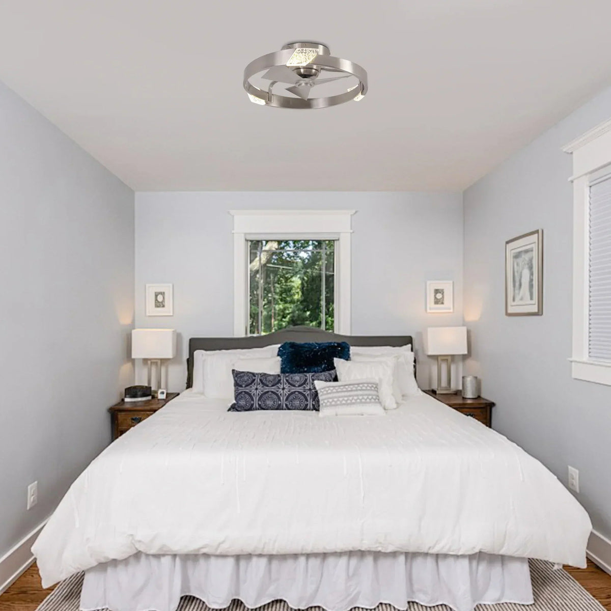 Parrot Uncle 20-Inch Hazel Satin Nickel Flush Mount LED Ceiling Fan with Remote Control (F3009)