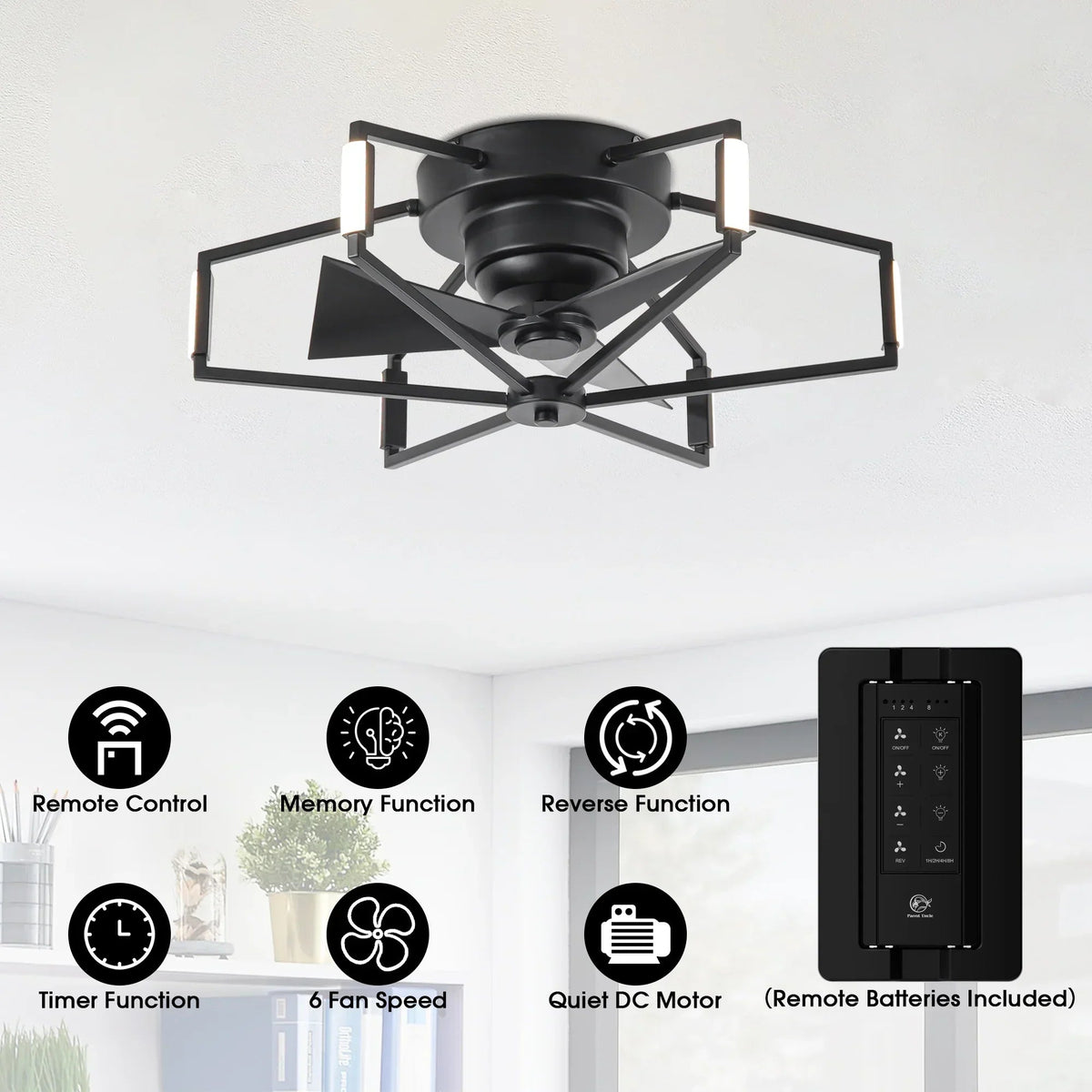 Parrot Uncle 21-Inch Wade Black Industrial Flush Mount LED Ceiling Fan (F3010)
