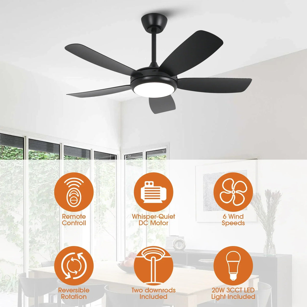 Parrot Uncle 42-Inch Gladys Modern Black LED Ceiling Fan with Remote Control (F5004BK)