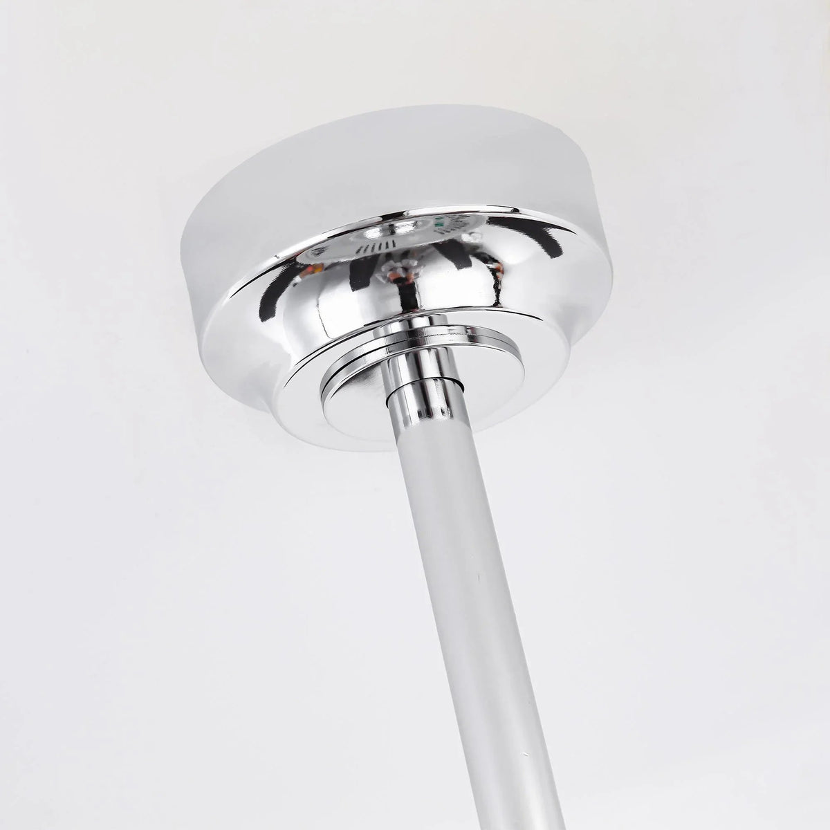 Chrome ceiling fan downrod mount with reflective motor cover