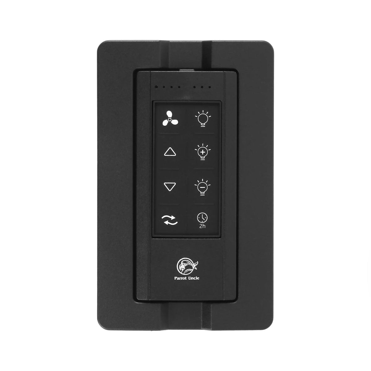 Black ceiling fan remote control with button icons