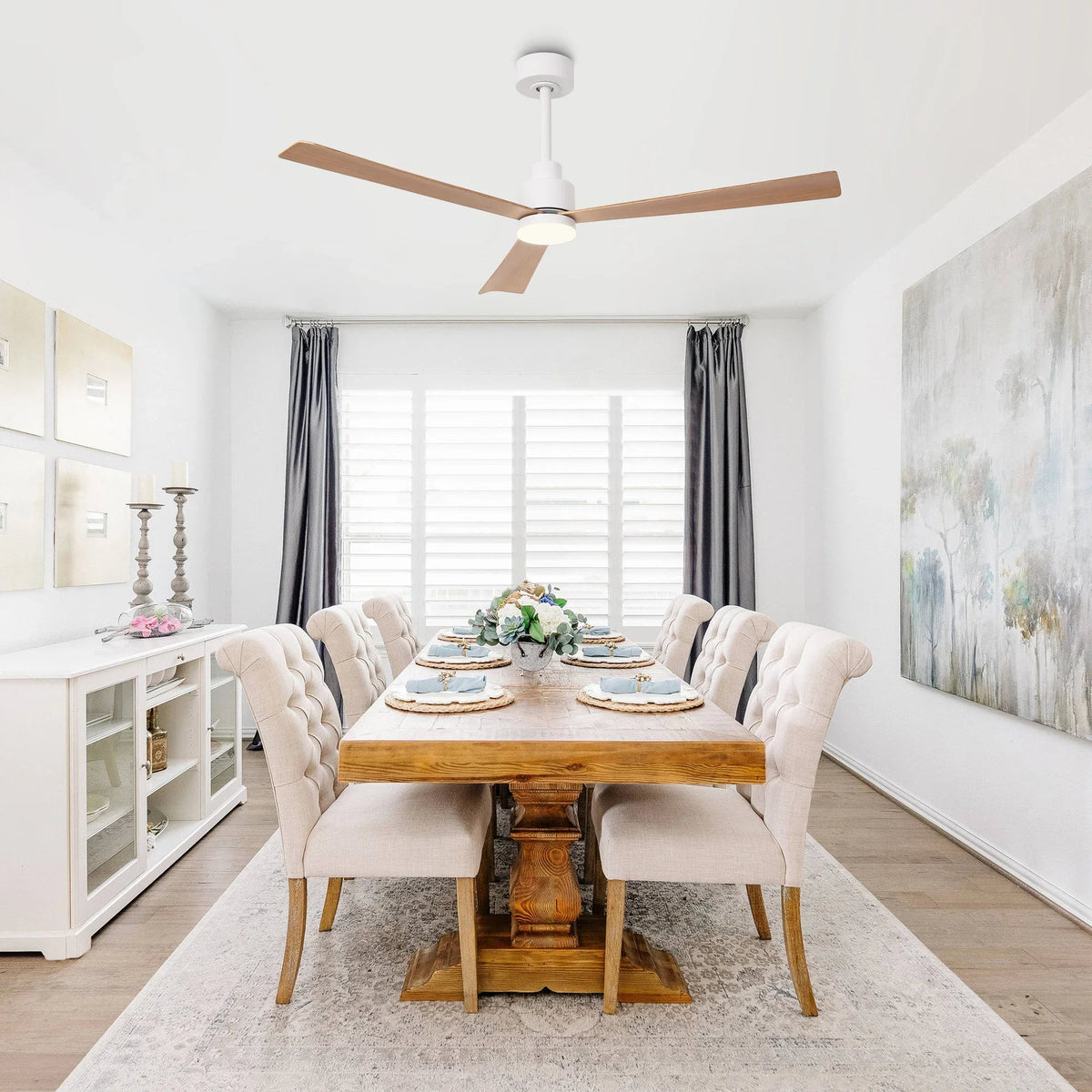 Parrot Uncle 52-Inch Dinah Modern Downrod Mount Ceiling Fan with Remote Control and LED Light