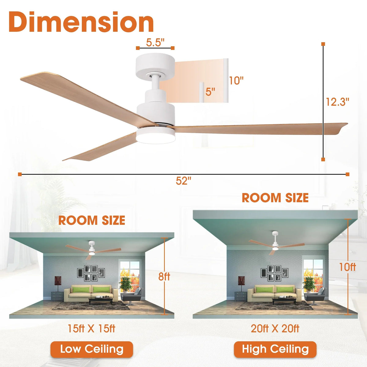 Parrot Uncle 52-Inch Dinah Modern Downrod Mount Ceiling Fan with Remote Control and LED Light